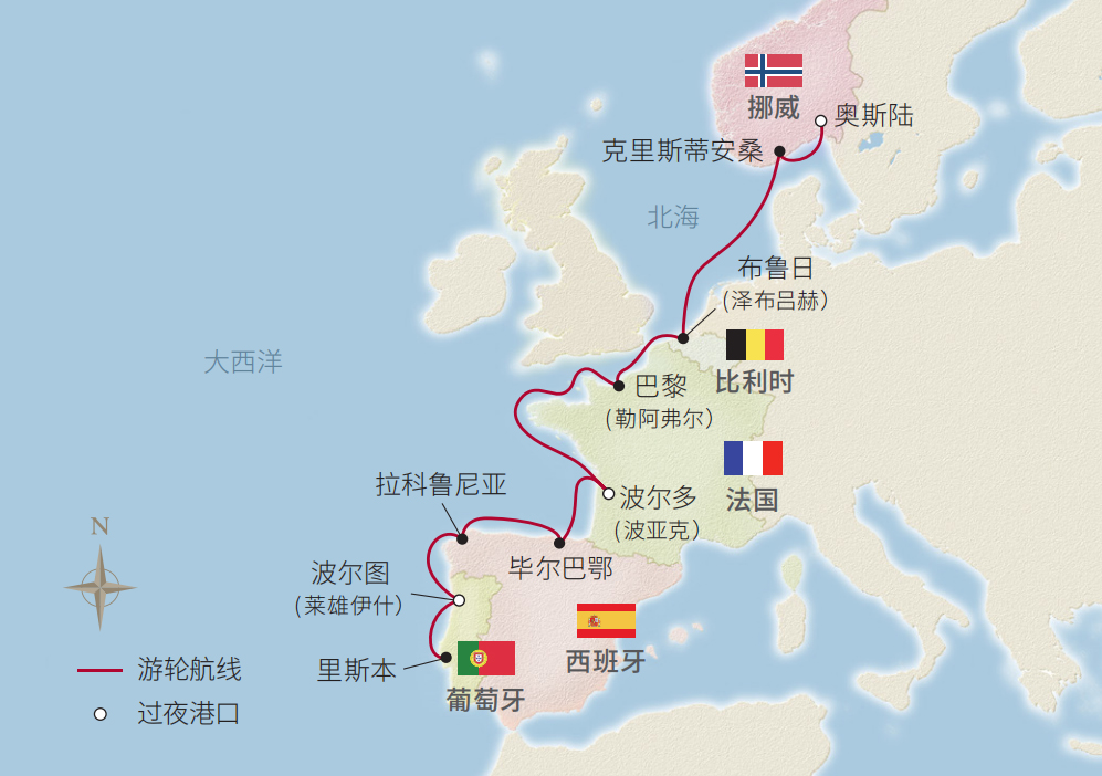 维京游轮14日里斯本至奥斯陆南北欧之旅航线图
