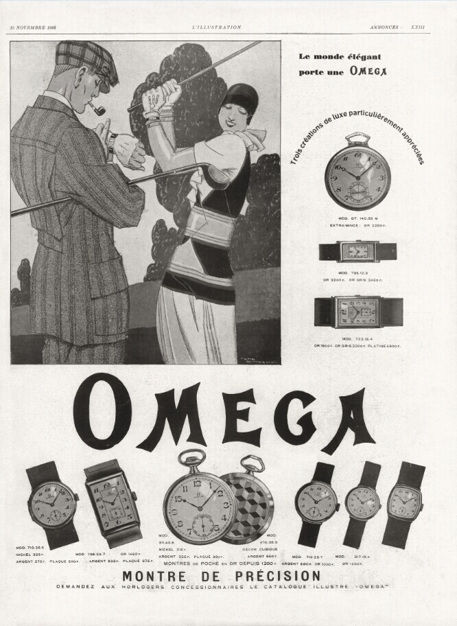  06 欧米茄高尔夫表款广告，法国L'Illustration周刊，1928年